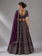 wine dupatta lehenga
