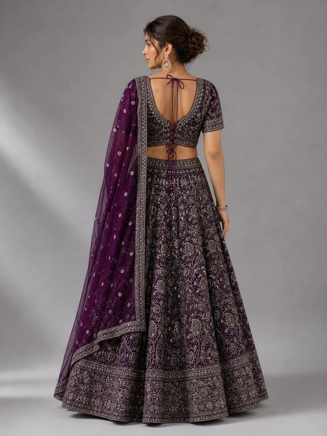wine dupatta lehenga