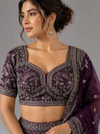 wine dupatta lehenga