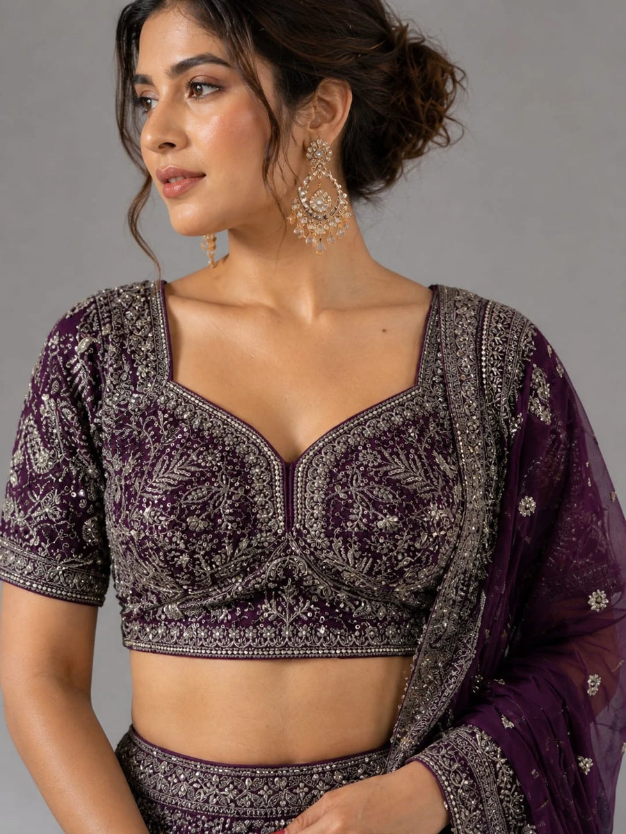 wine dupatta lehenga
