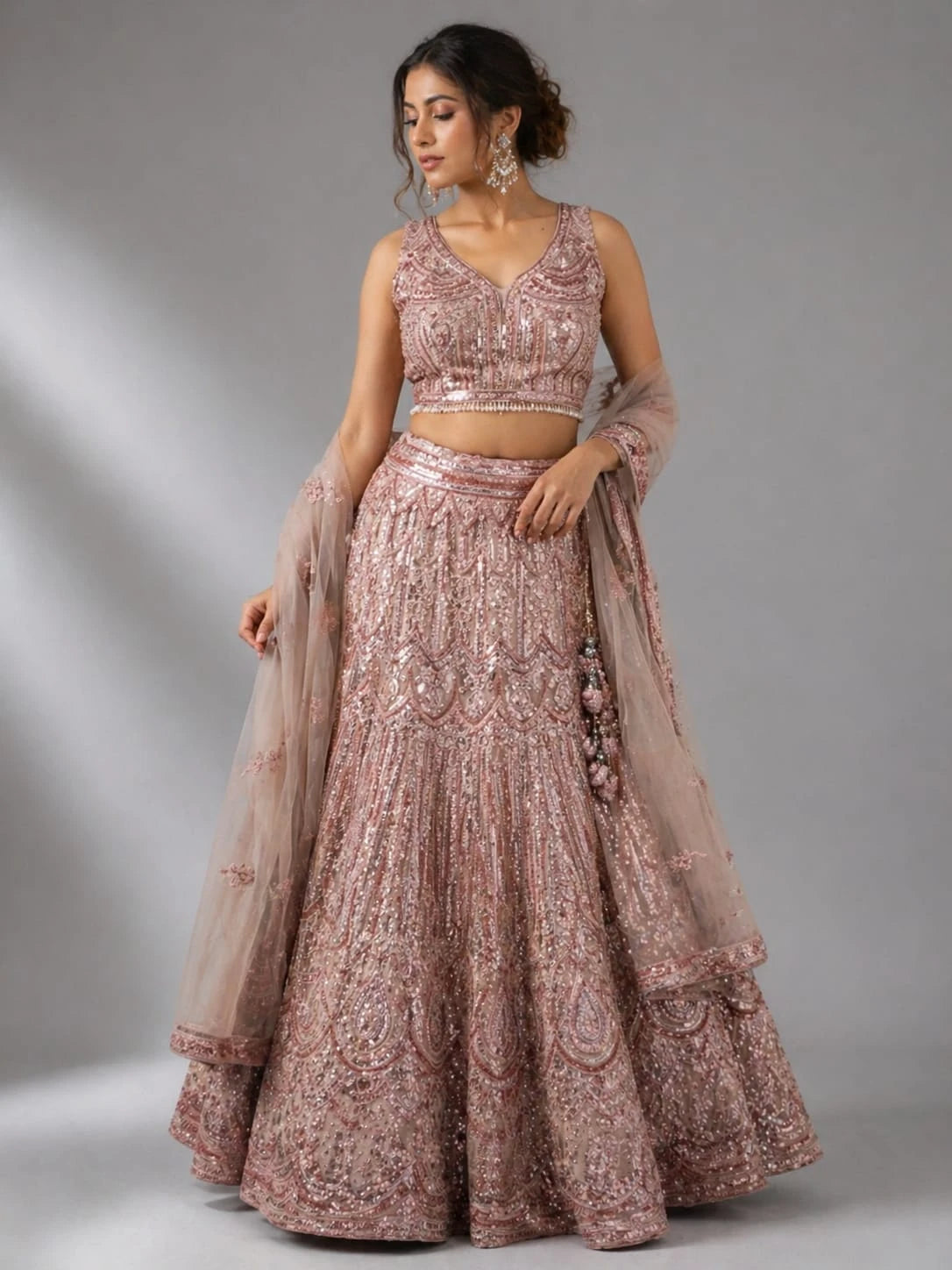 peach dupatta lehenga