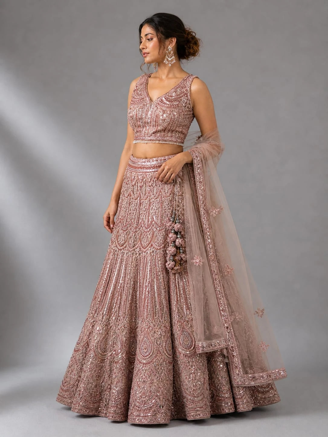 peach dupatta lehenga