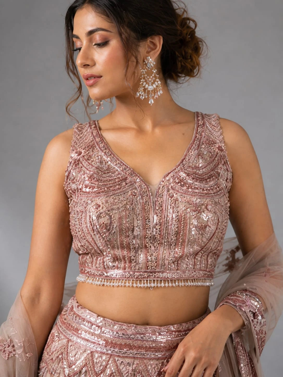 peach dupatta lehenga