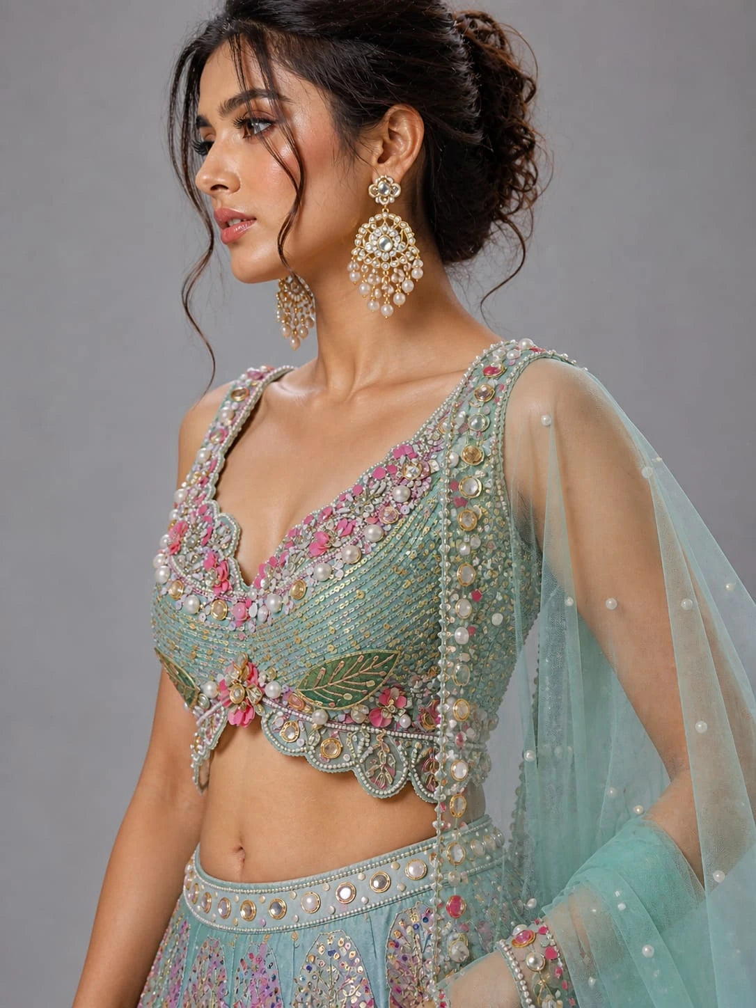 green dupatta lehenga