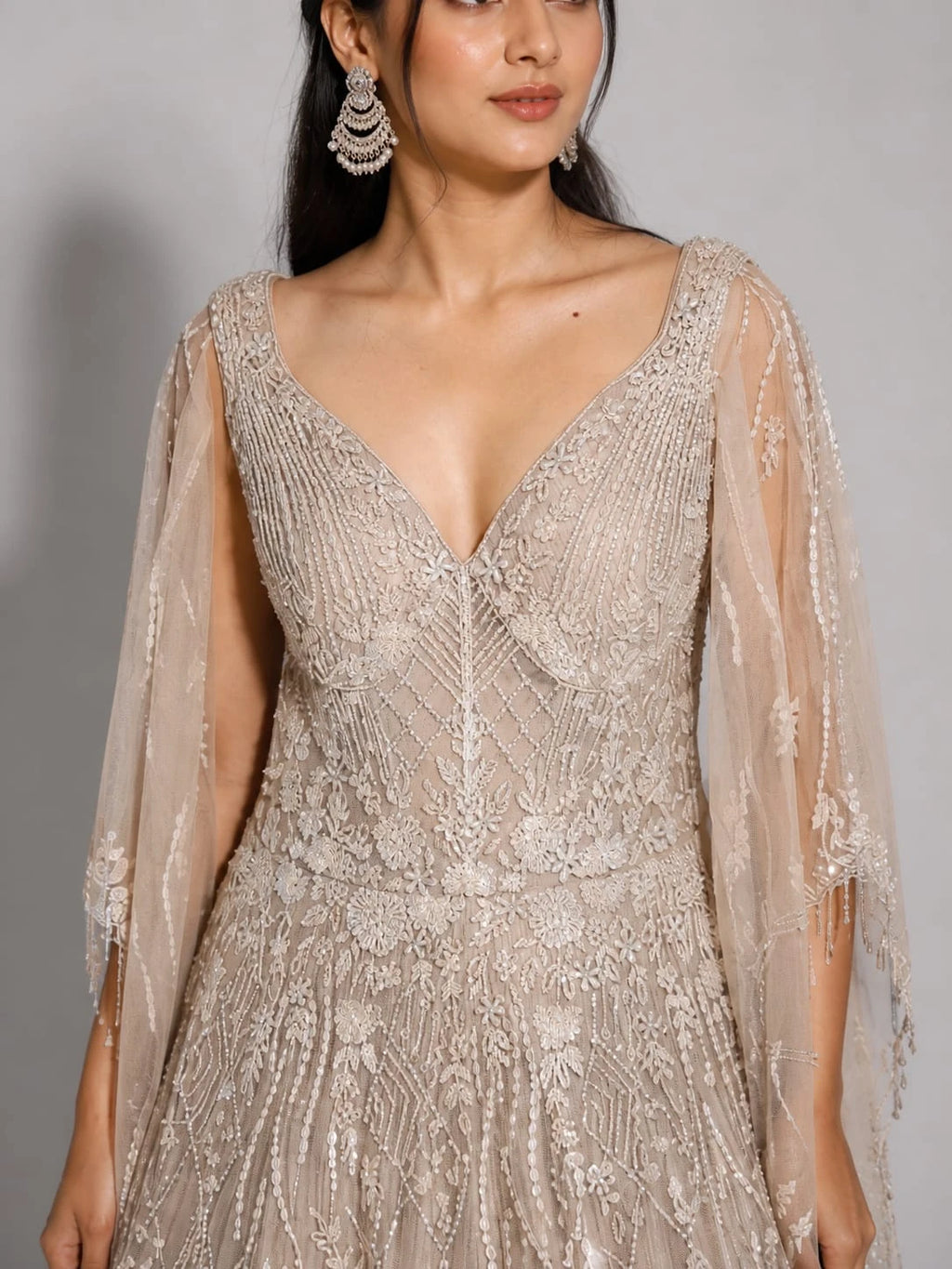 designer peach gown