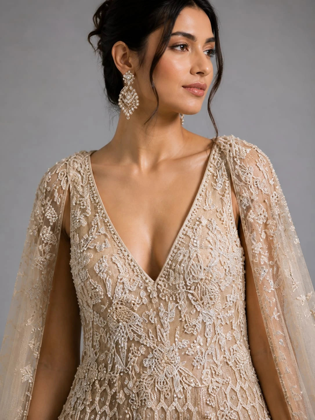 cape style gown,