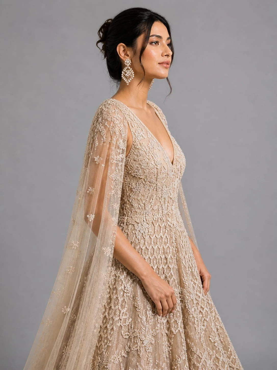 cape style gown,