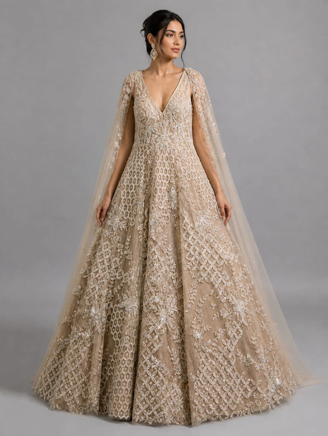 cape style gown,