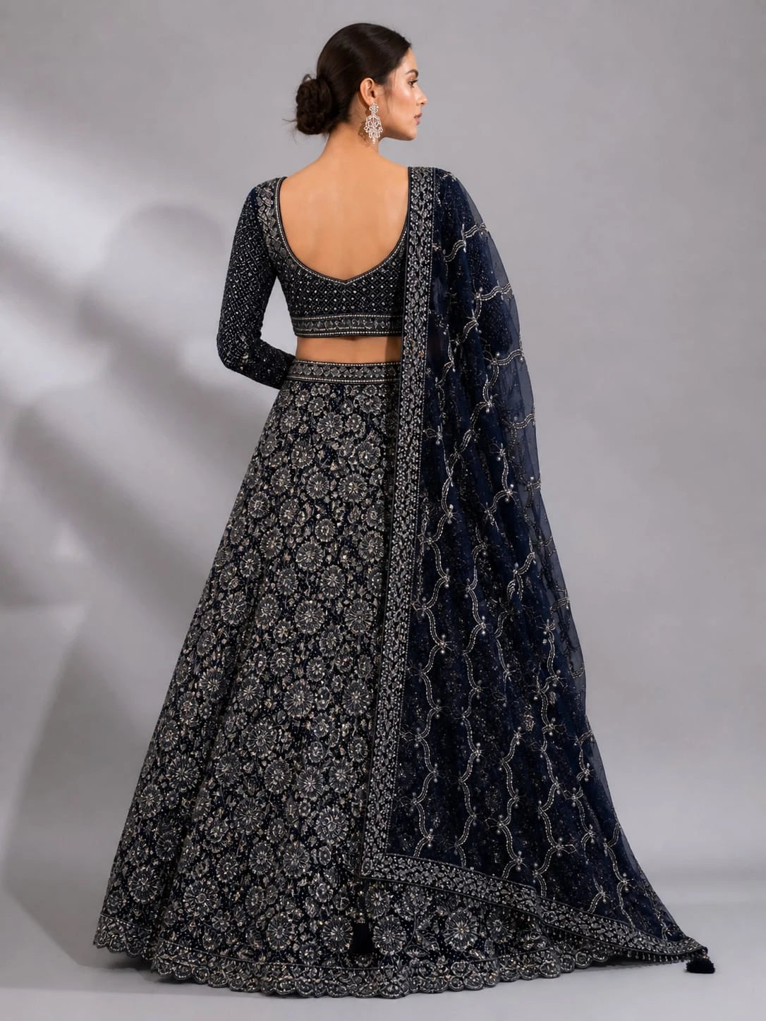 Navy blue embroidered lehenga