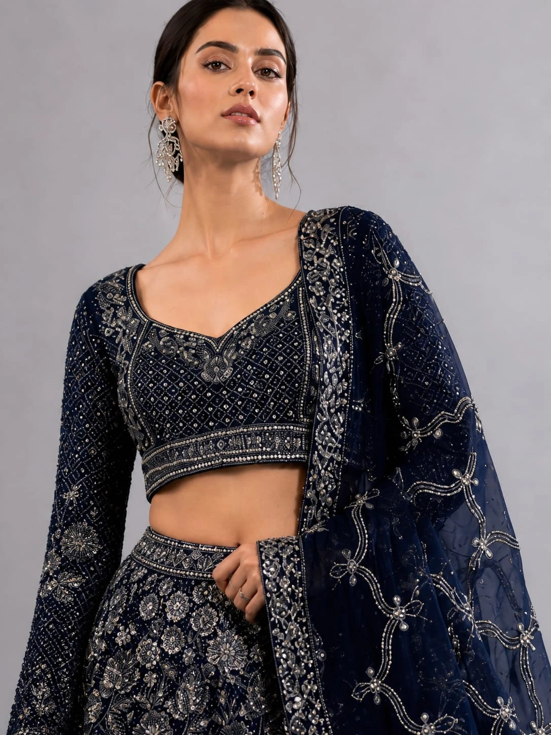 Navy blue embroidered lehenga 
