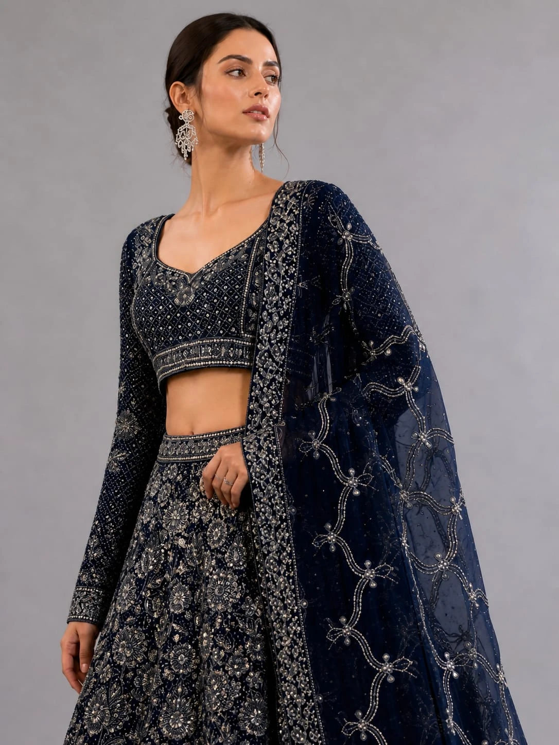 Navy blue embroidered lehenga