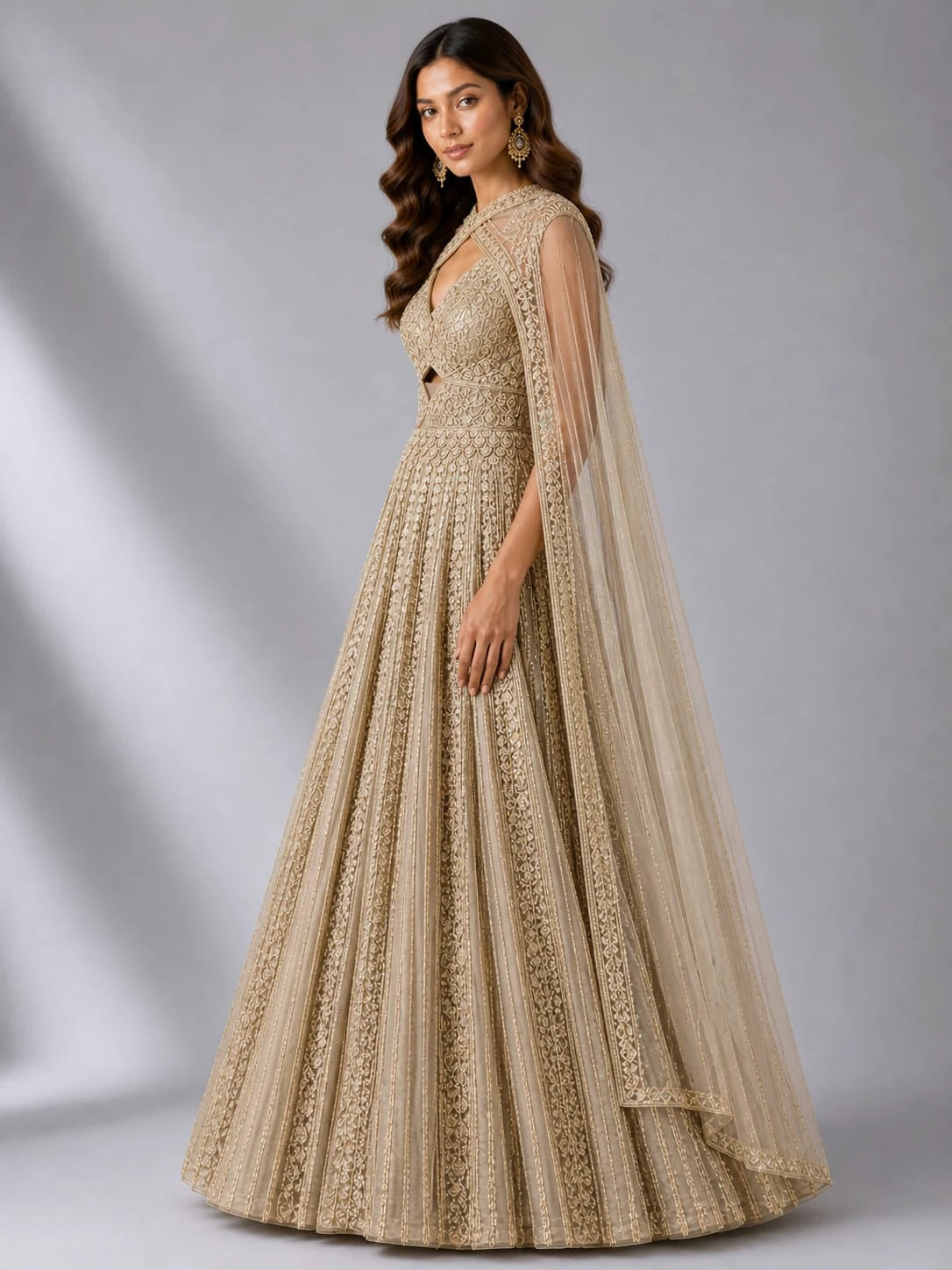 grey net gown