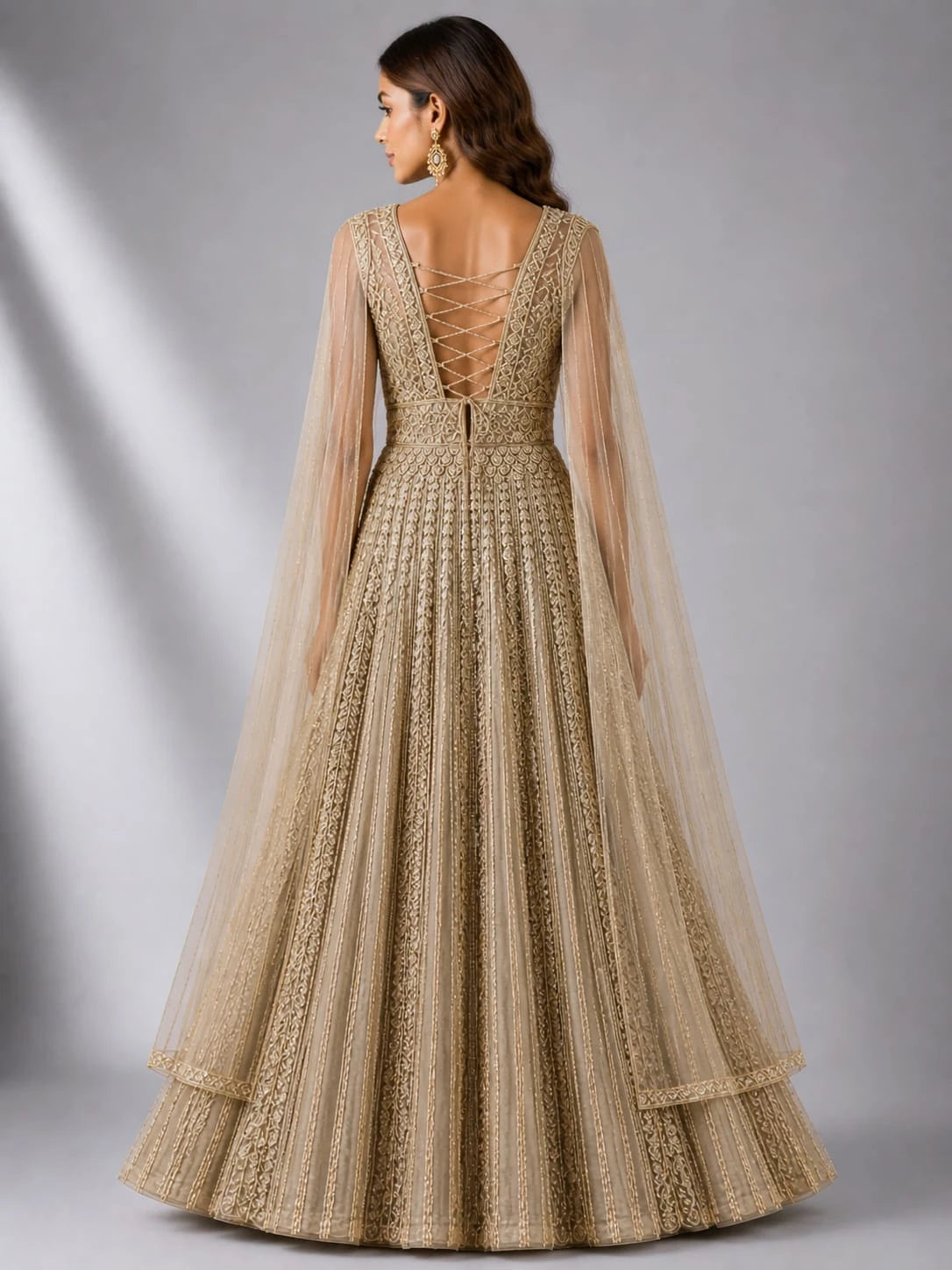 grey net gown