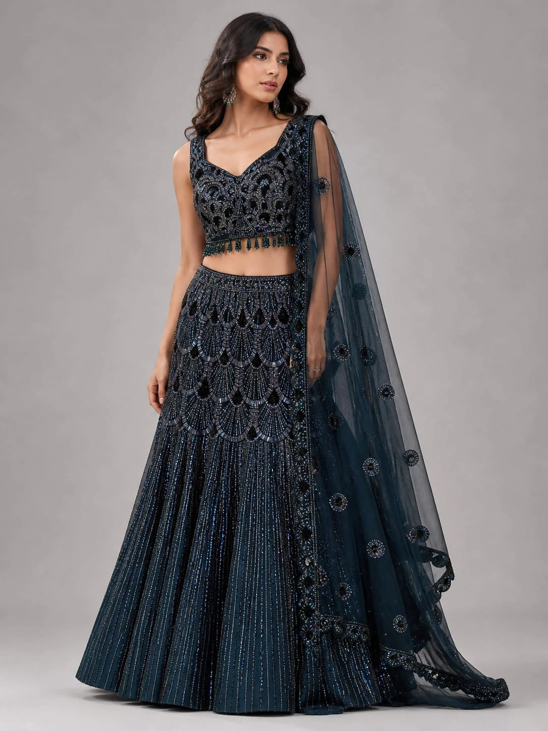 teal blue heavy lehenga