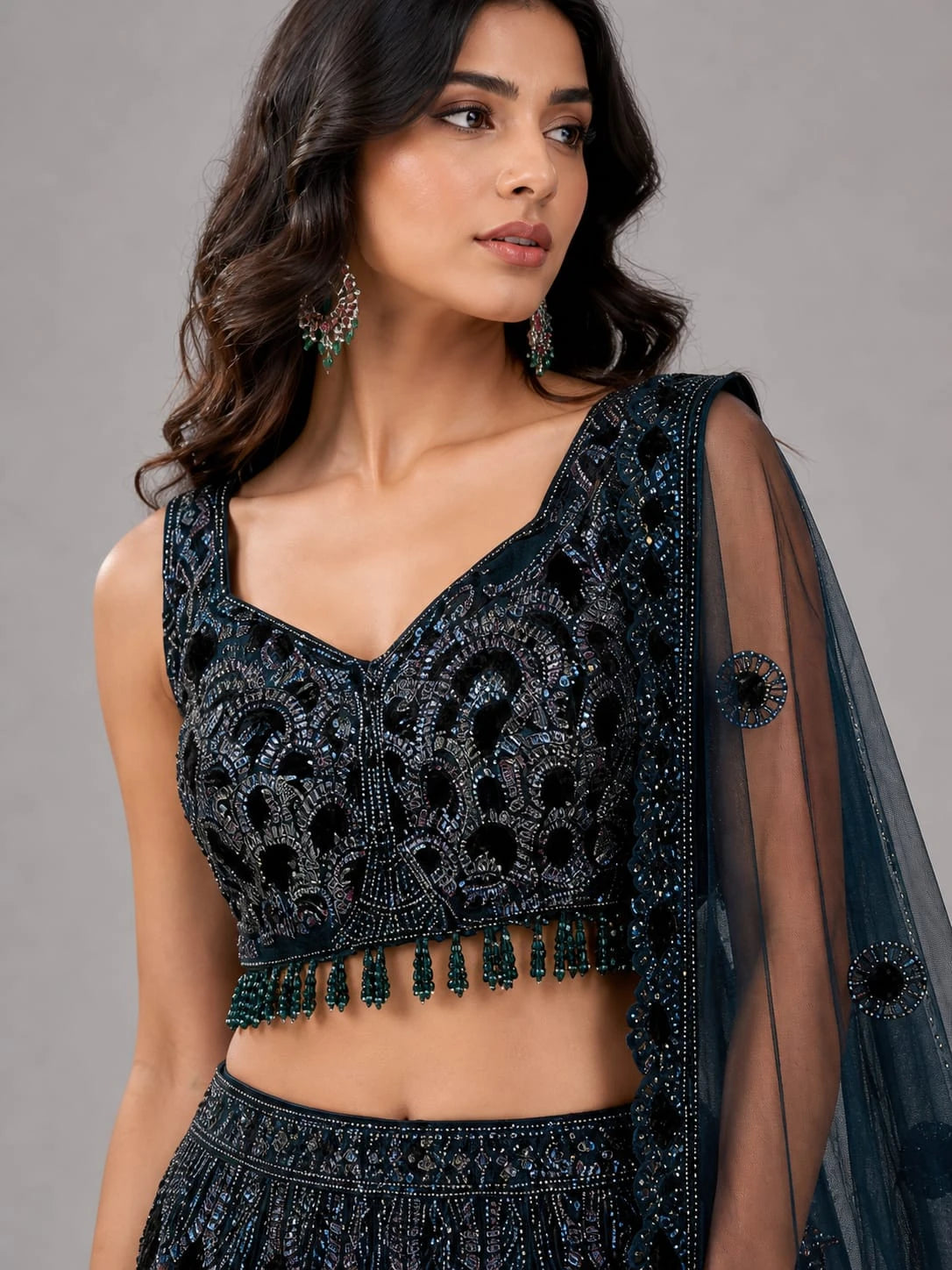 teal blue heavy lehenga