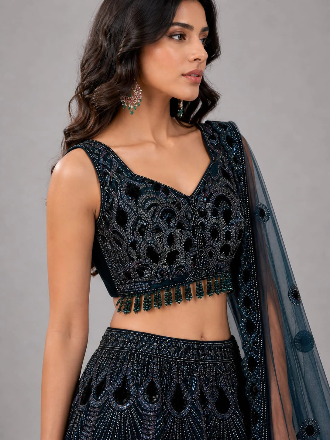 teal blue heavy lehenga