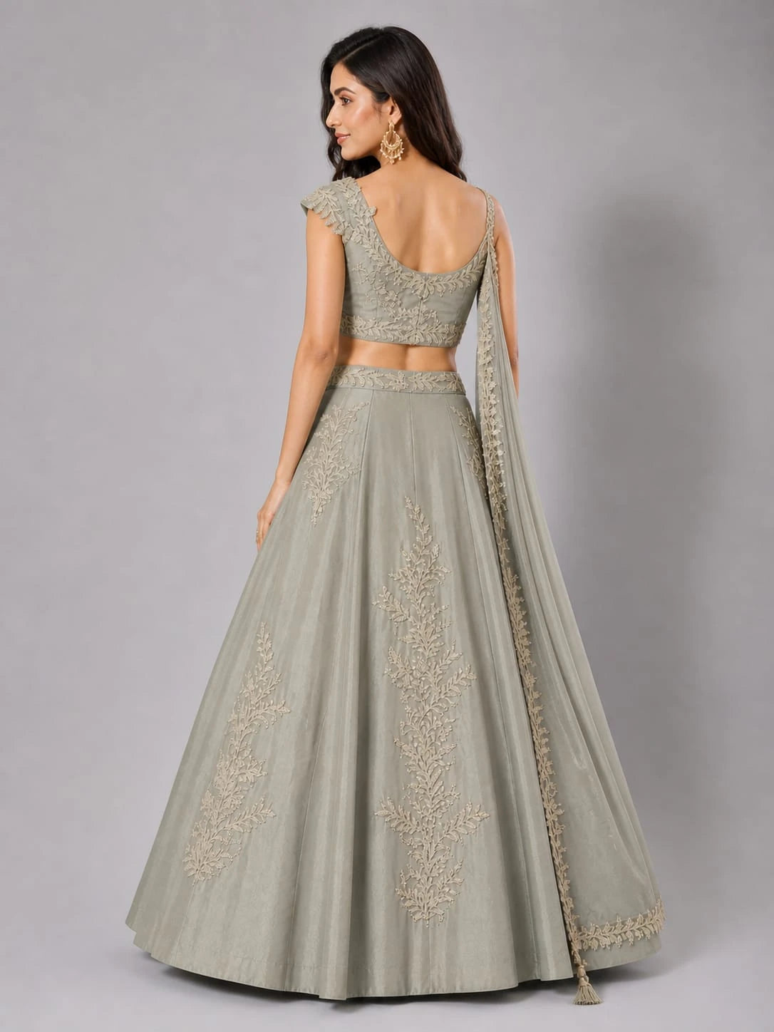 green modern lehenga set