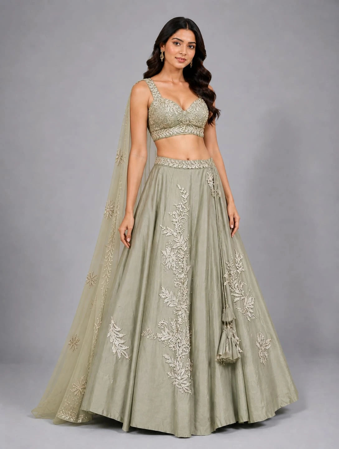 green modern lehenga set