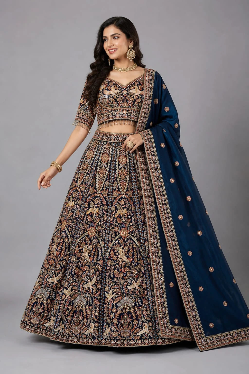 navy blue ethnic wear lehenga