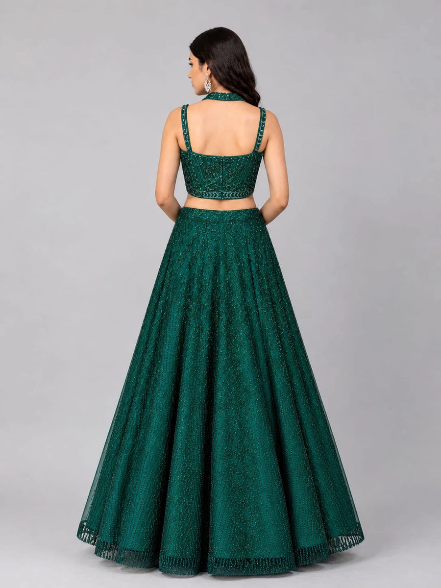 bottle green lehenga choli