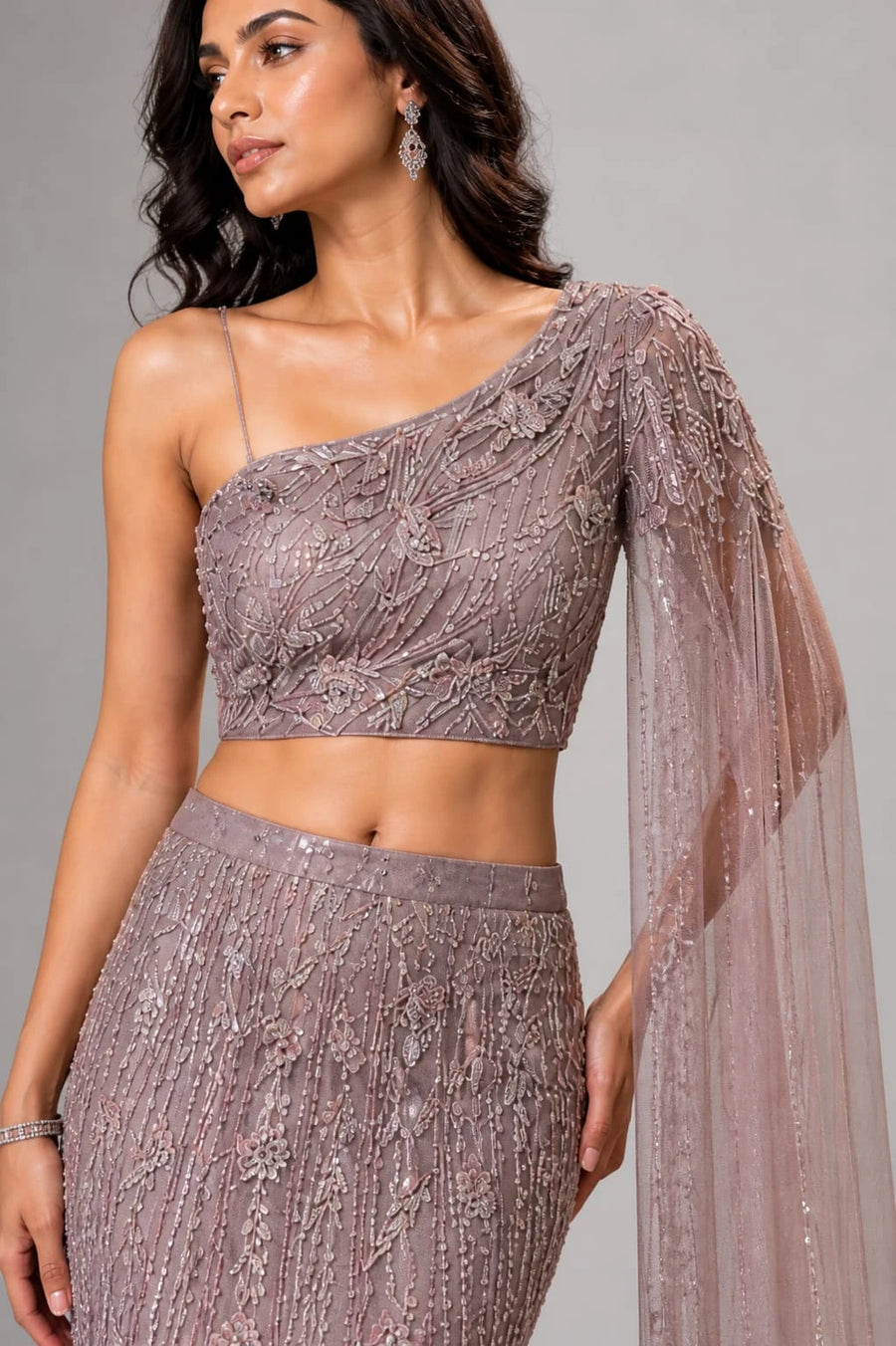 brown modern lehenga set