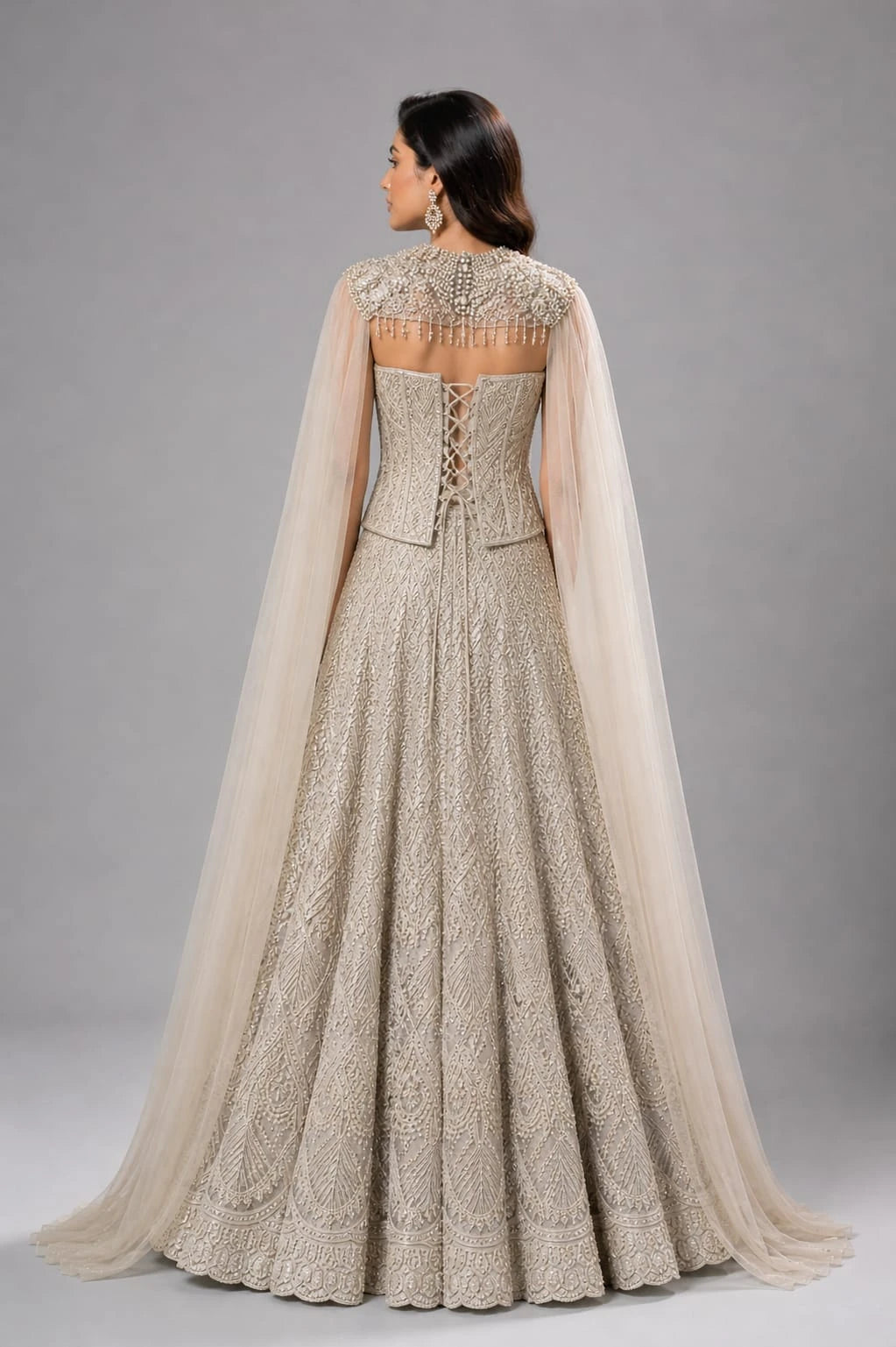 ivory cape style lehenga