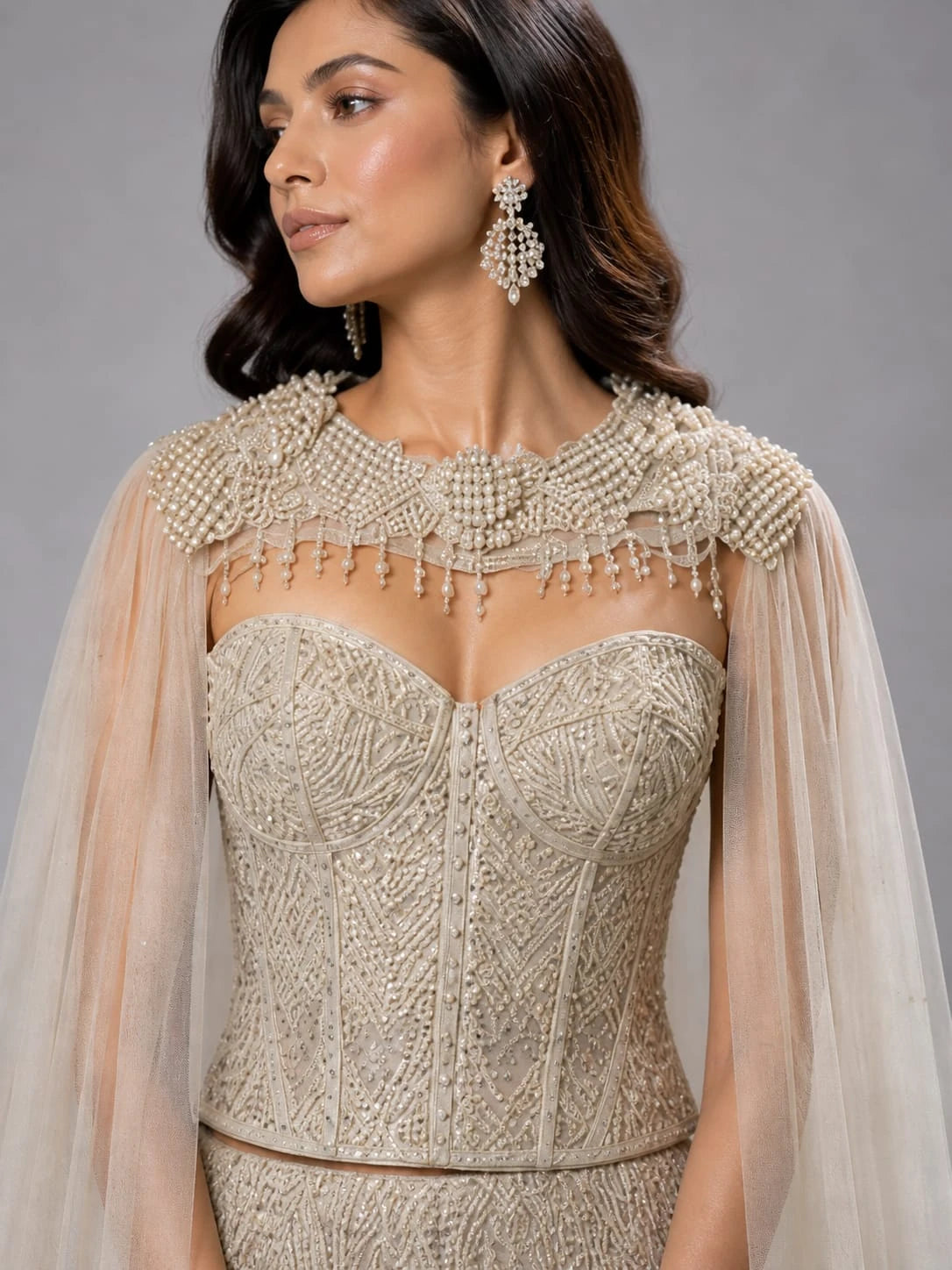 ivory cape style lehenga