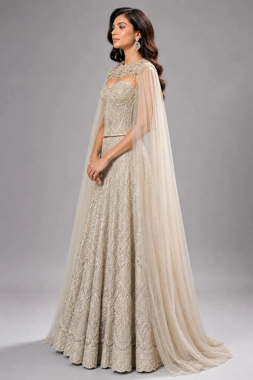 ivory cape style lehenga