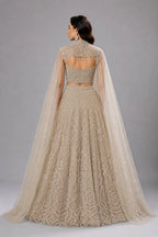 golden cape style lehenga