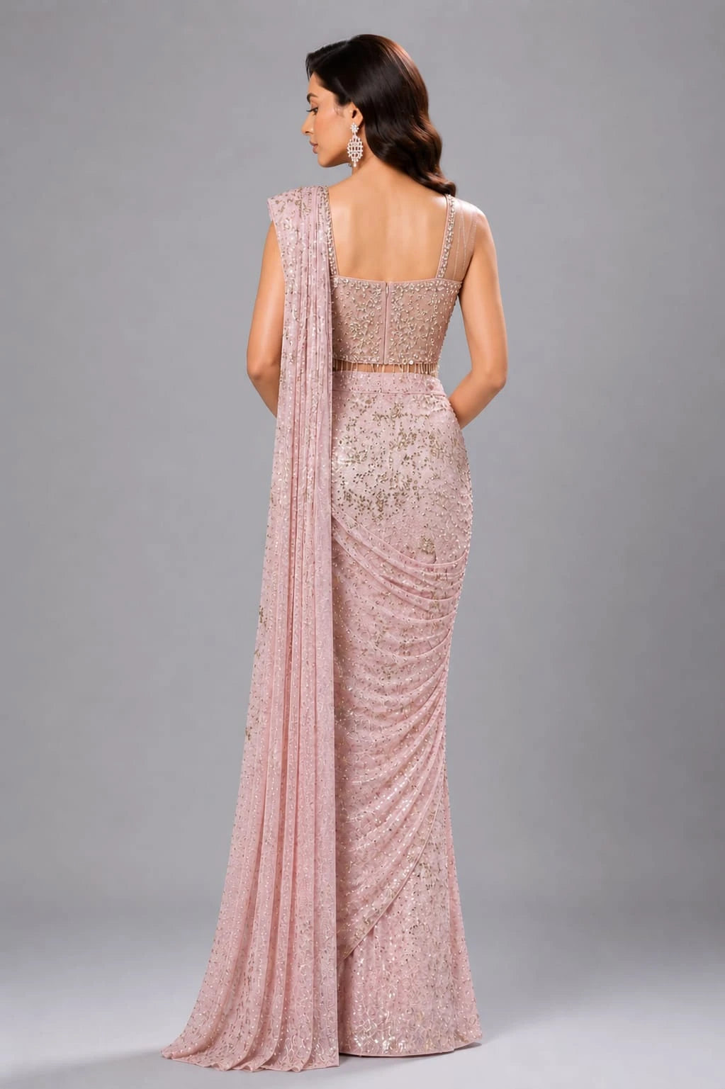 pre draped saree pink