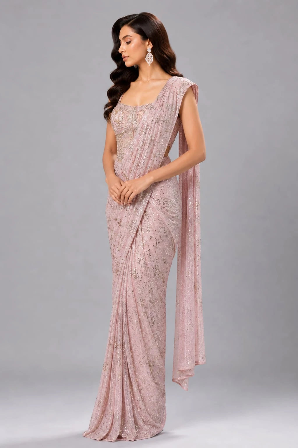 pre draped saree pink