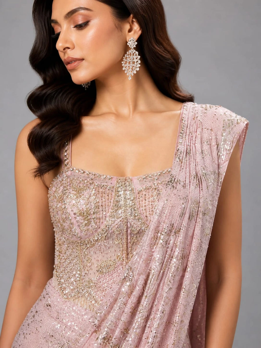 pre draped saree pink