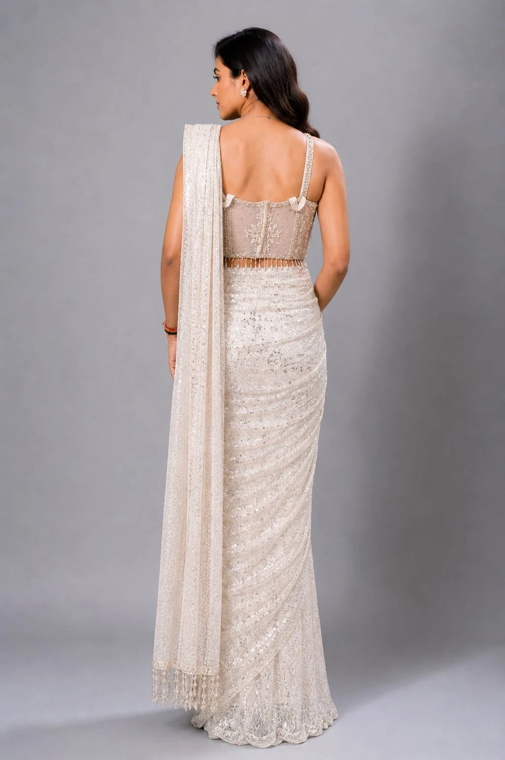 white drape saree