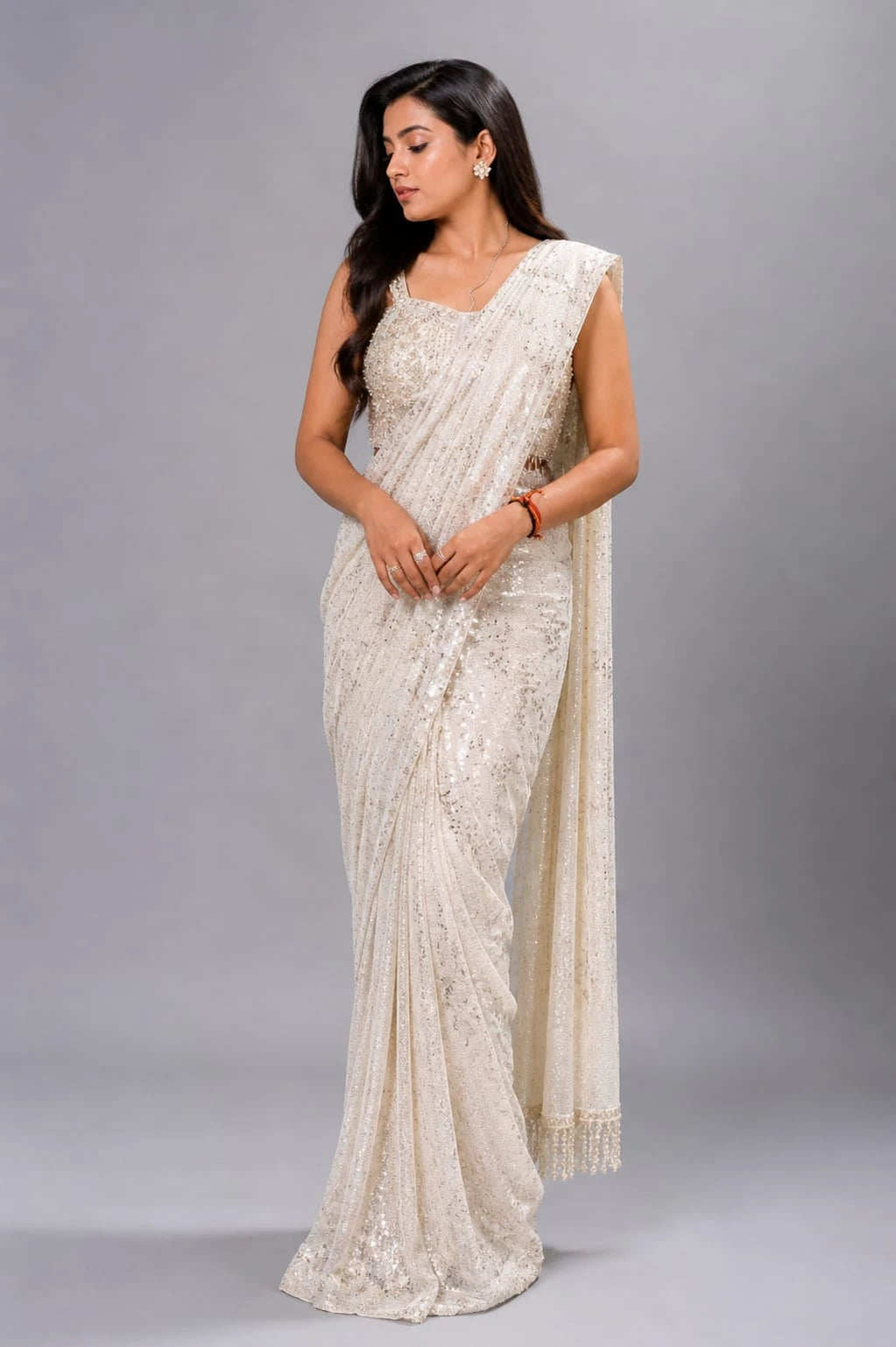 white drape saree