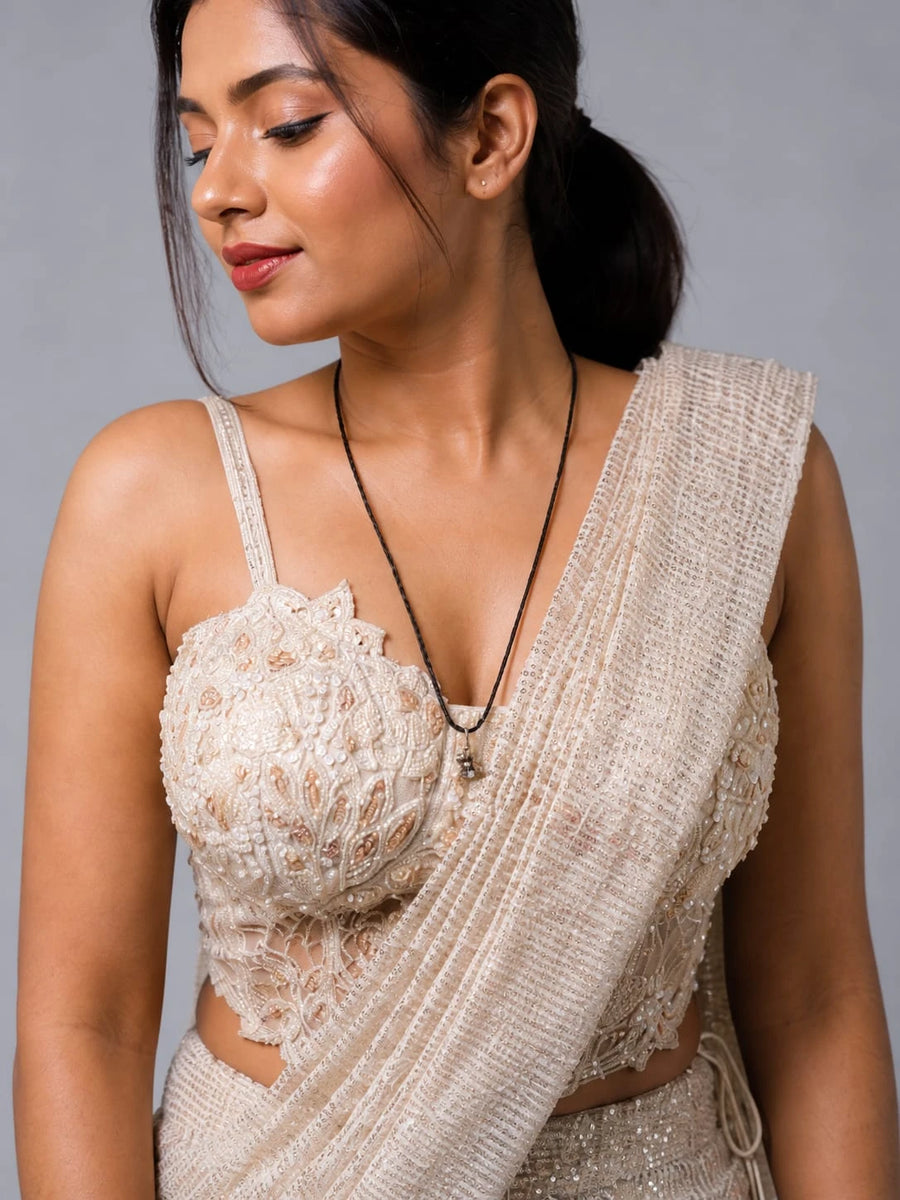 cream drape saree