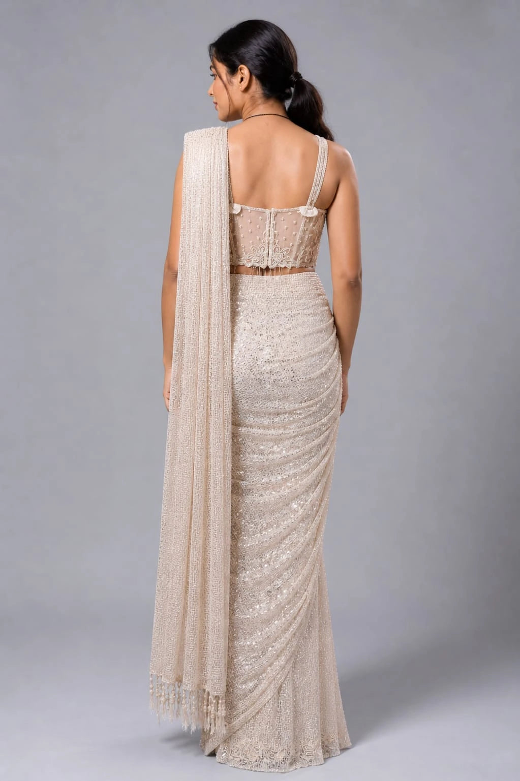 cream drape saree