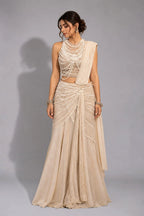 gold drape lehenga