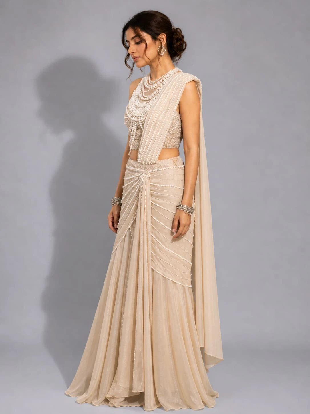 gold drape lehenga