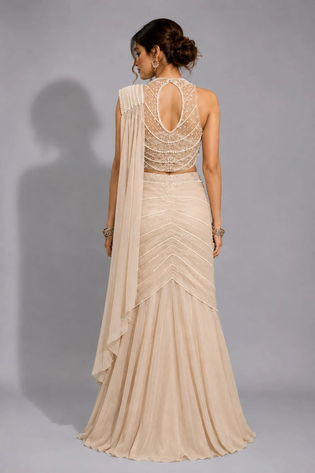 gold drape lehenga