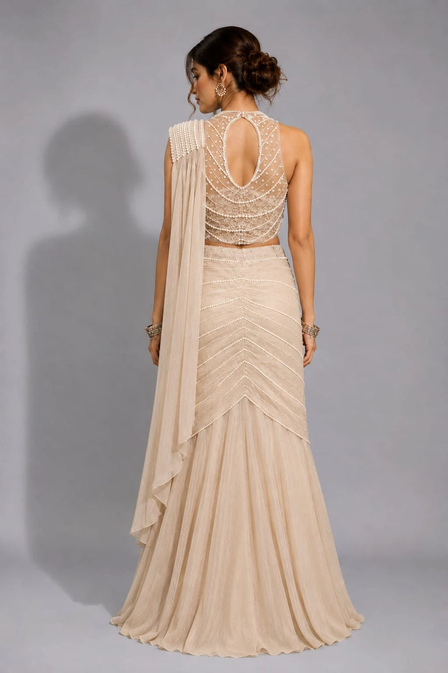 gold drape lehenga