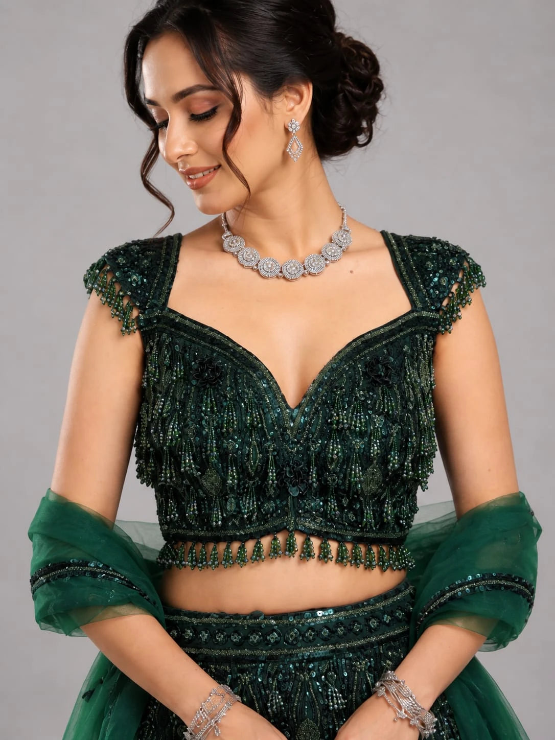 bottle green regal lehenga