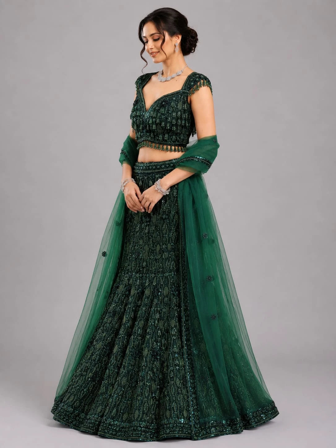 bottle green regal lehenga