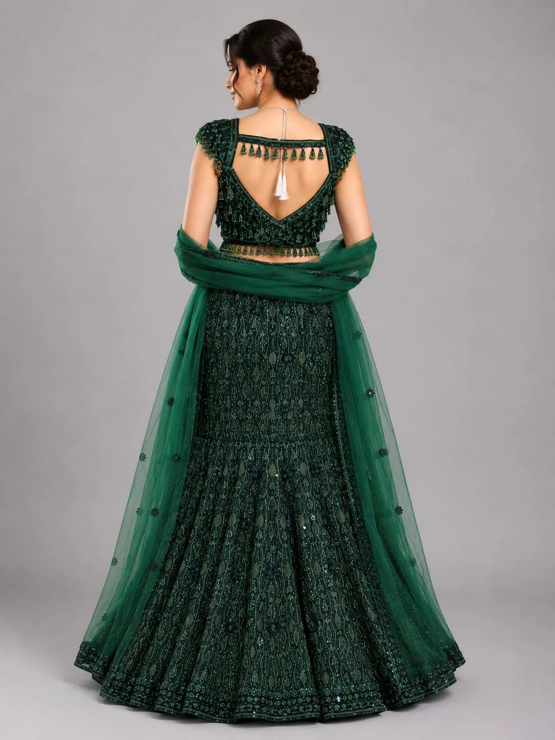 bottle green regal lehenga