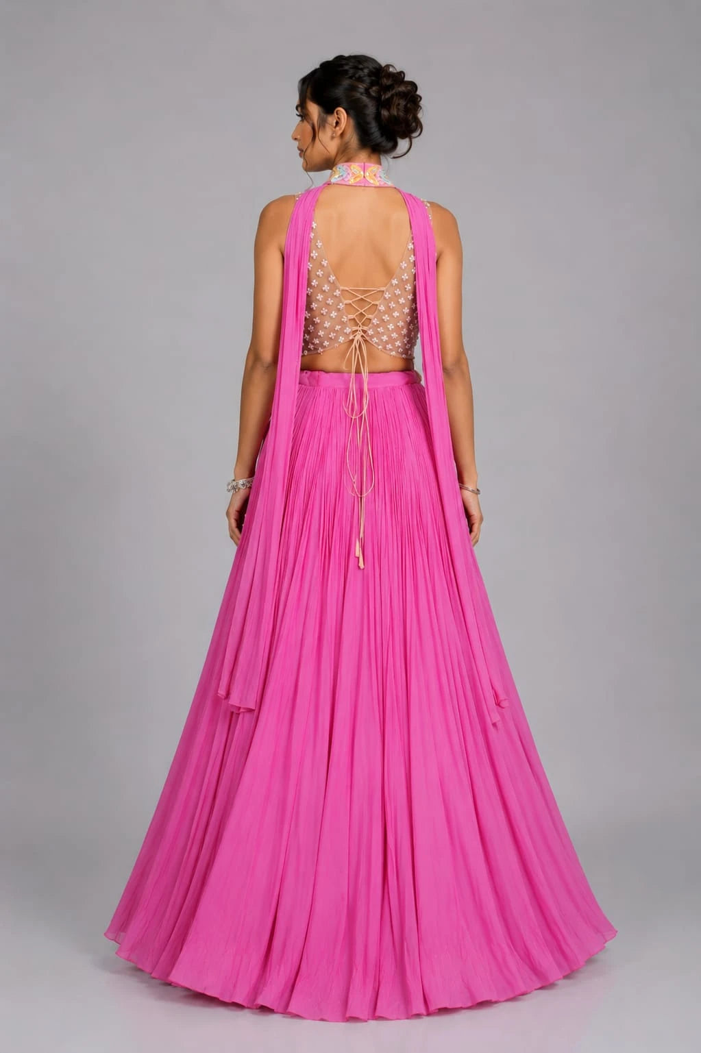 pink pleated lehenga