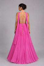 pink pleated lehenga