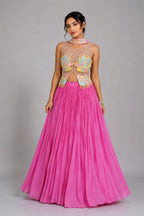 pink pleated lehenga