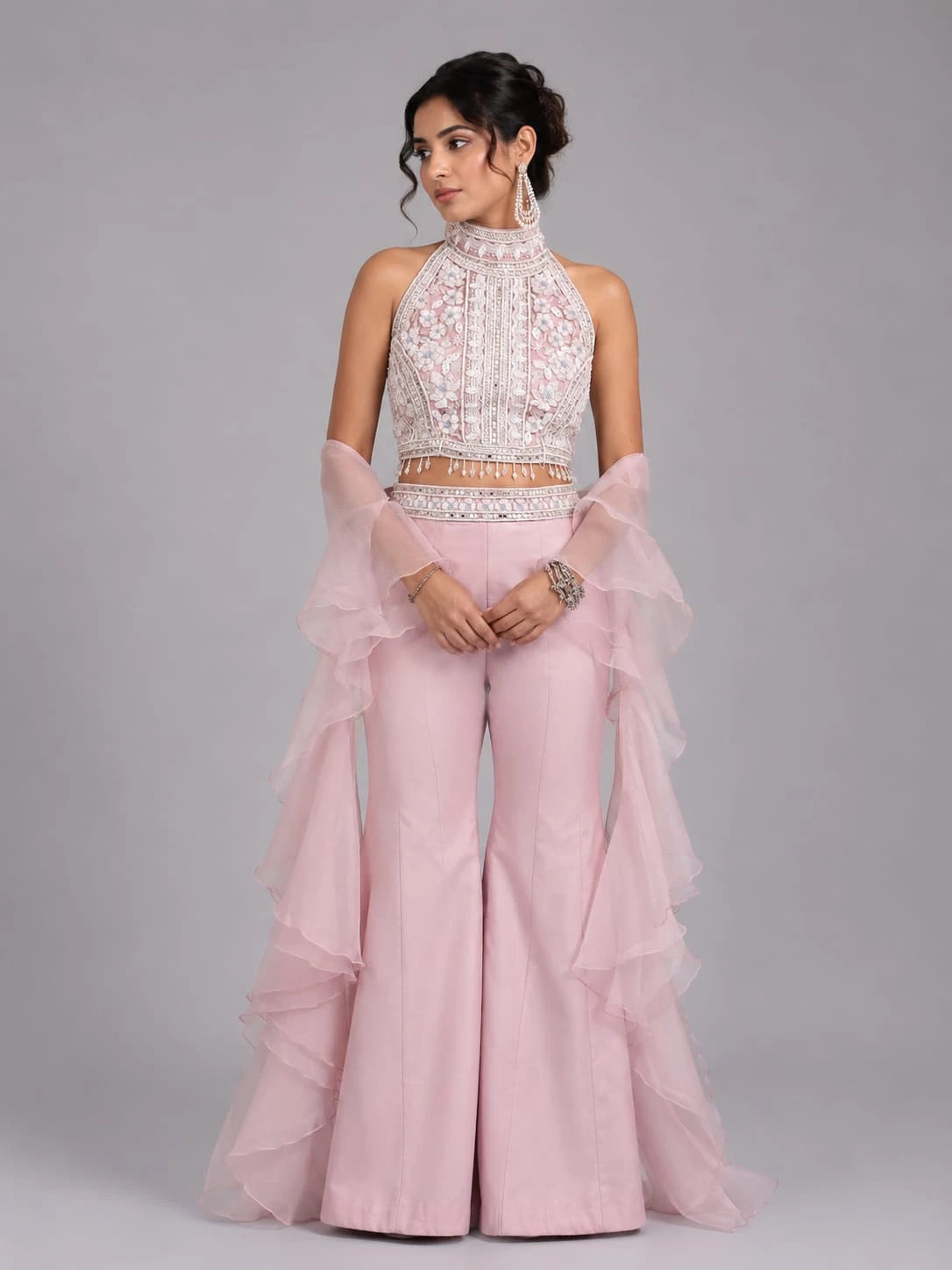 pink ruffle dupatta sharara