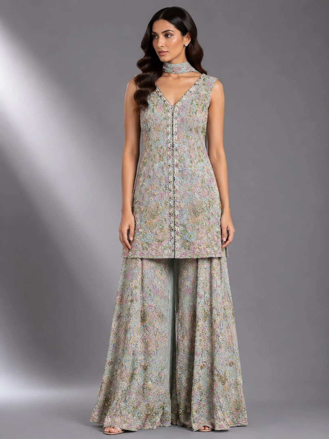 sky blue ethnic sharara