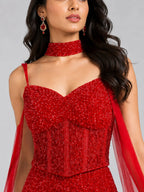 red dupatta lehenga