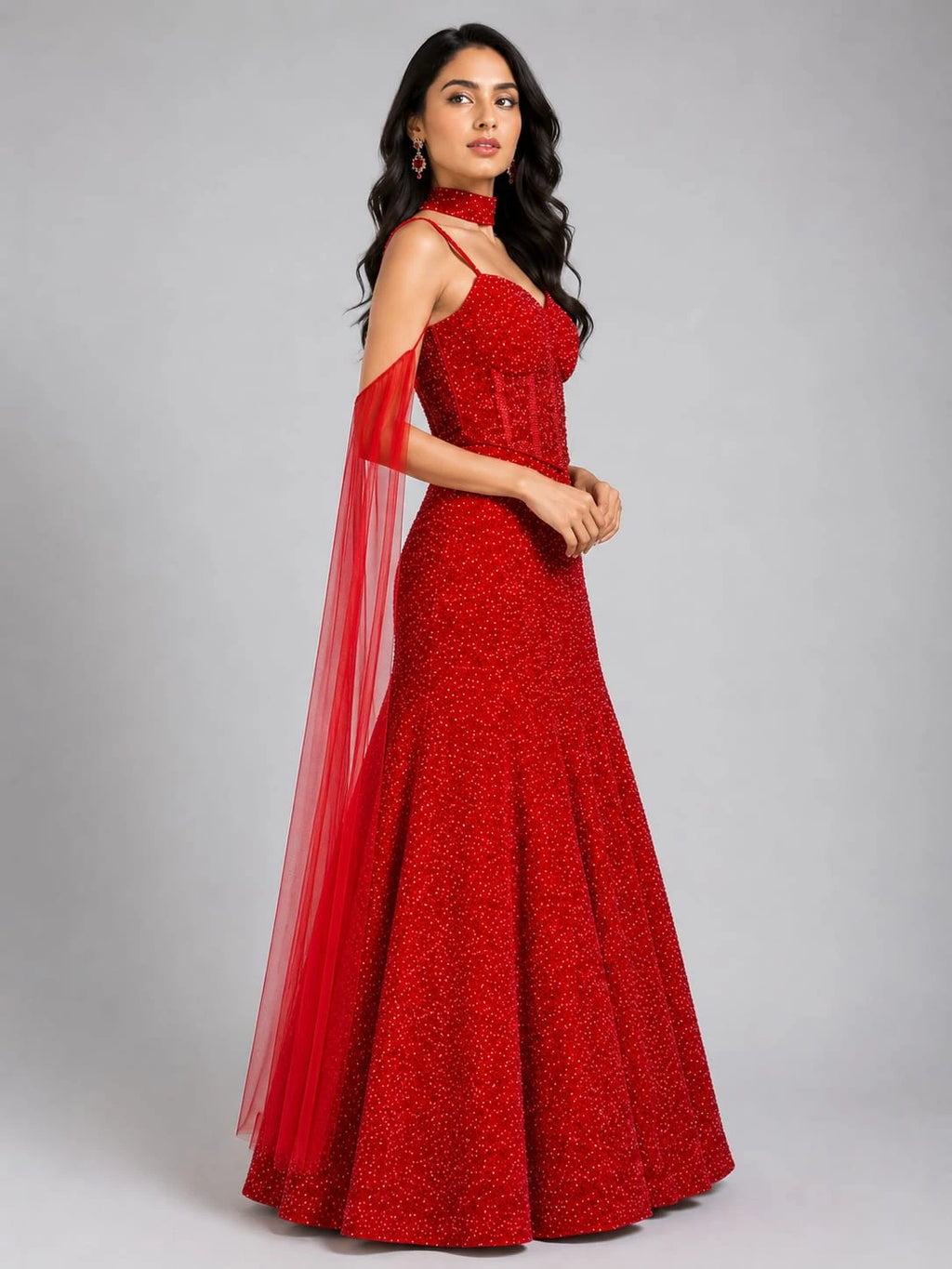 red dupatta lehenga